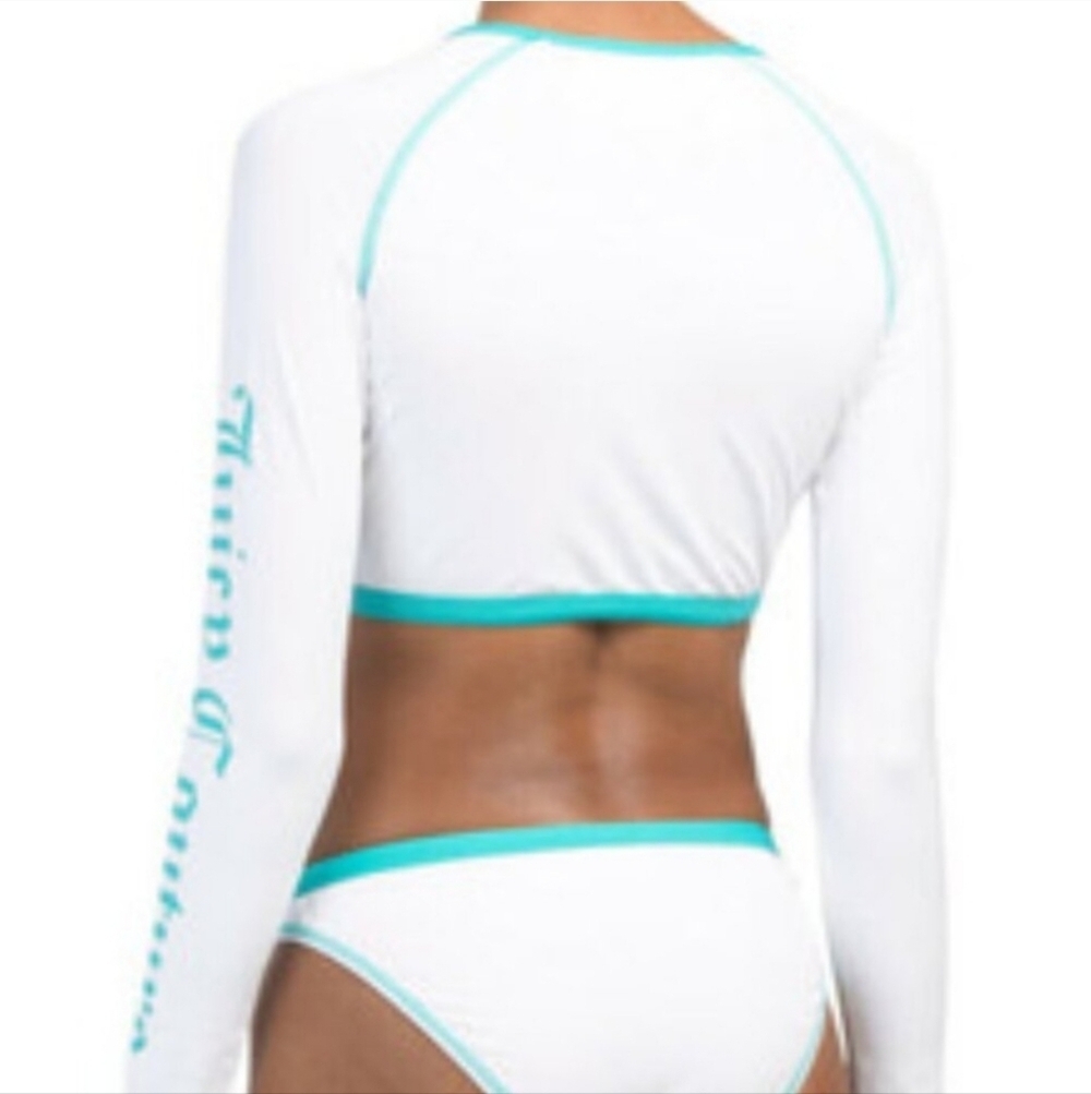 Juicy Couture White and Teal Long Sleeve Bikini Set Size M - Picture 2 of 10
